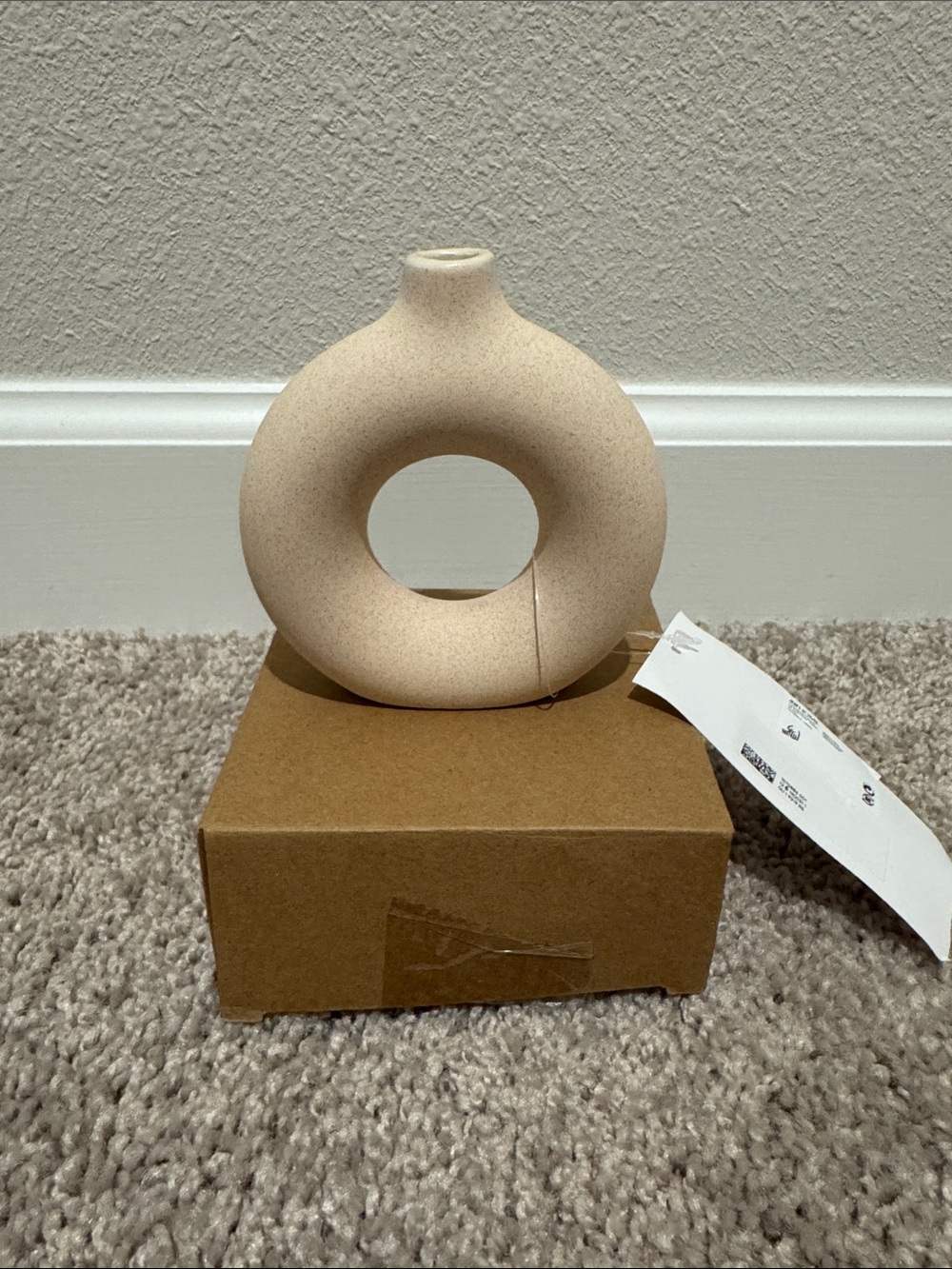 H&M Beige Donut Ceramic Vase - Neutral Sculptural Accent